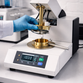 ASTM D93 Pensky-Martens closed cup flash point testing performed using laboratory instrumentation