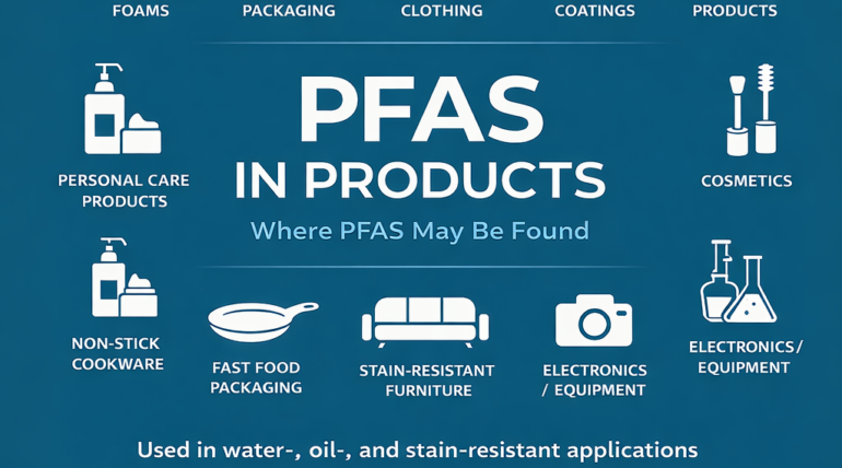 PFAS in products including cosmetics packaging textiles and coatings requiring fluorine testing