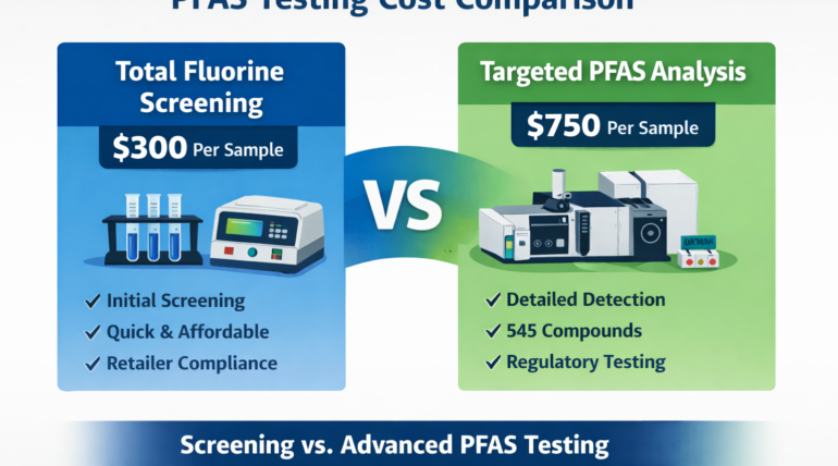PFAS testing cost comparison showing total fluorine screening and targeted PFAS analysis pricing