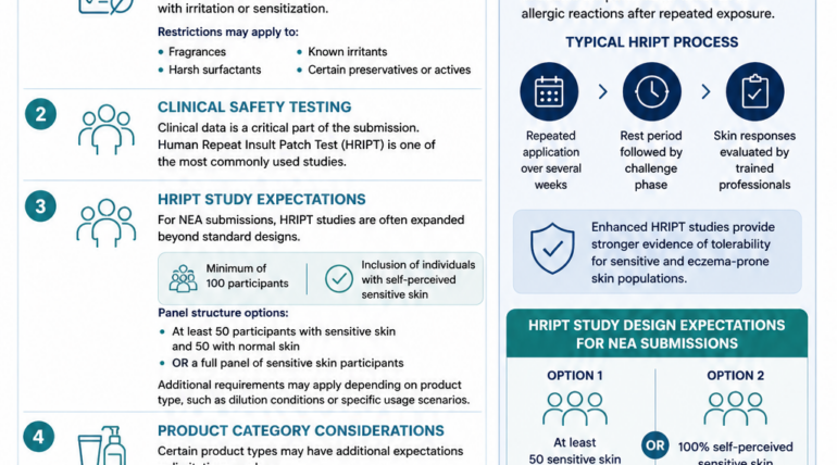 National Eczema Association Seal of Acceptance requirements for cosmetics including HRIPT testing and 100 participant study