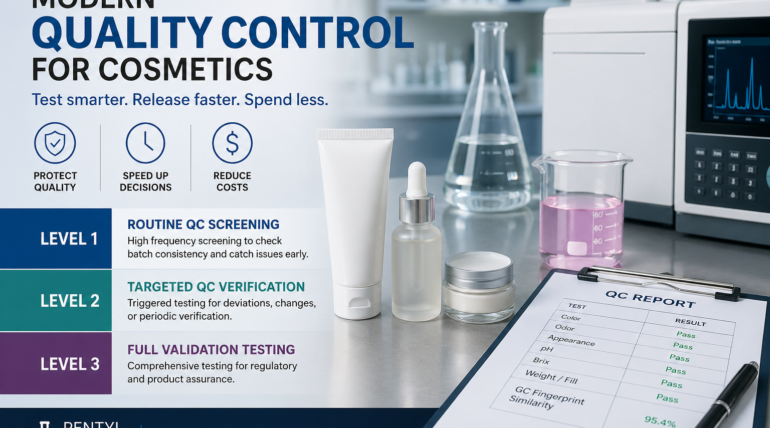 cosmetic quality control testing with laboratory screening and batch consistency evaluation