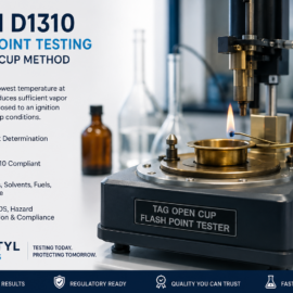 ASTM D1310 Tag Open Cup flash point testing apparatus used to determine the flash point of liquids under open-cup conditions.